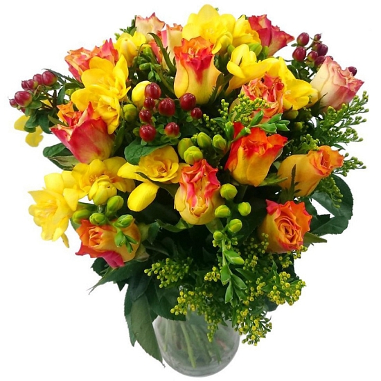 Sunset Roses and Freesias delivery to UK