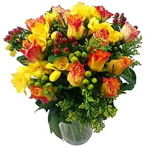 Sunset Roses and Freesias delivery to UK